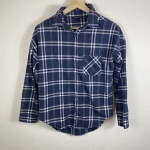 Brandy Melville Women's Button‎ Front Shirt Blue Plaid Long Sleeve Flannel